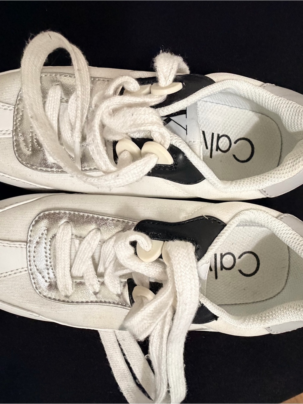 Calvin Klein White Silver and Black Lace-Up Sneakers